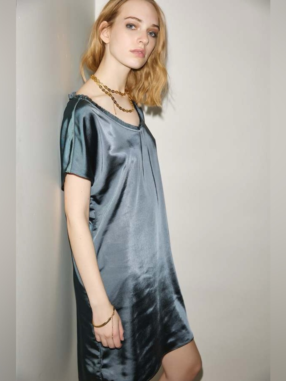 MELISSA NEPTON Trudy Satin Shift Dress Navy Blue Size XL